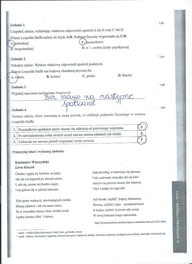 Test Z Liryki Klasa 8
