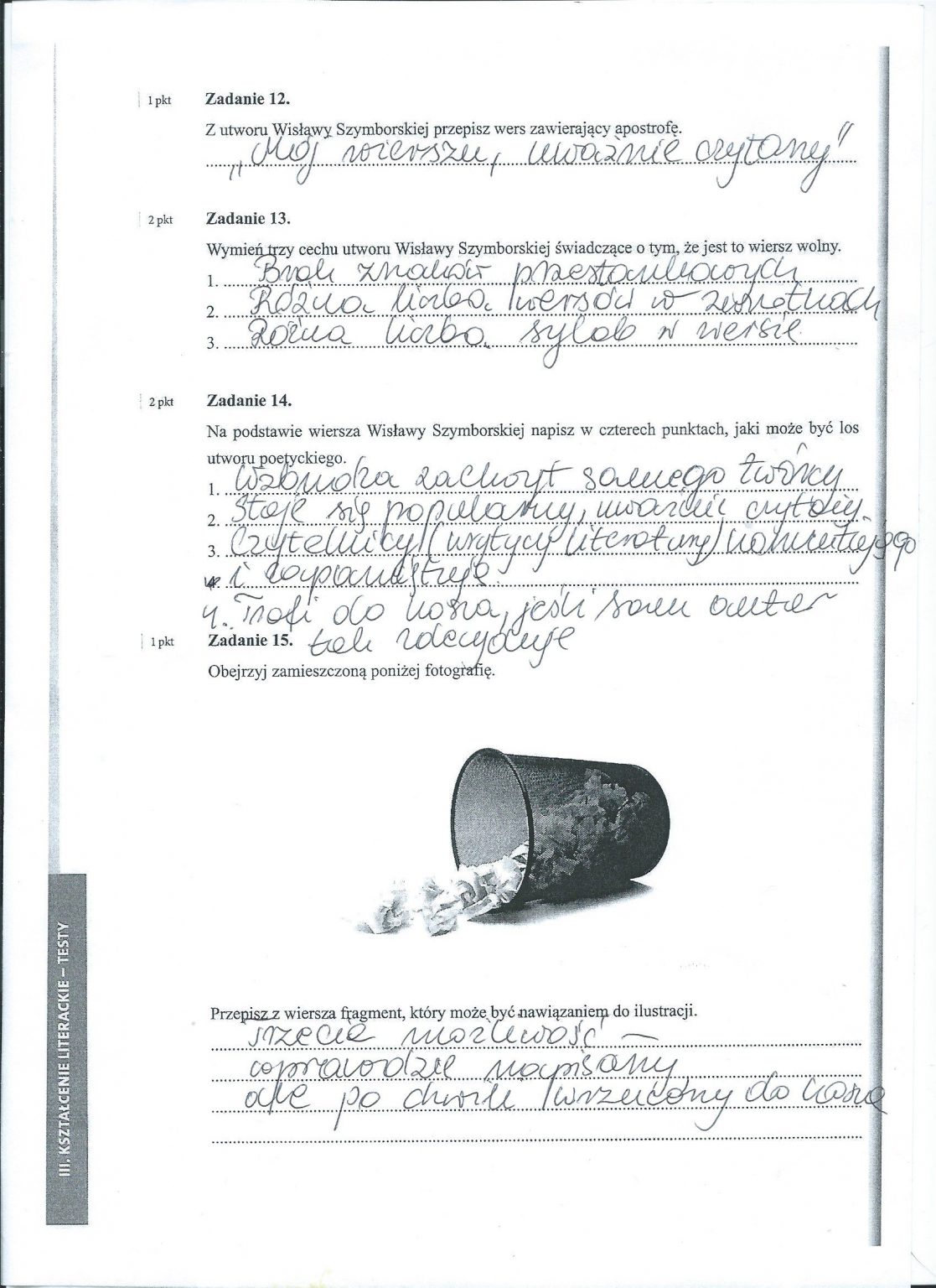 Test z liryki [klasa VIII]
